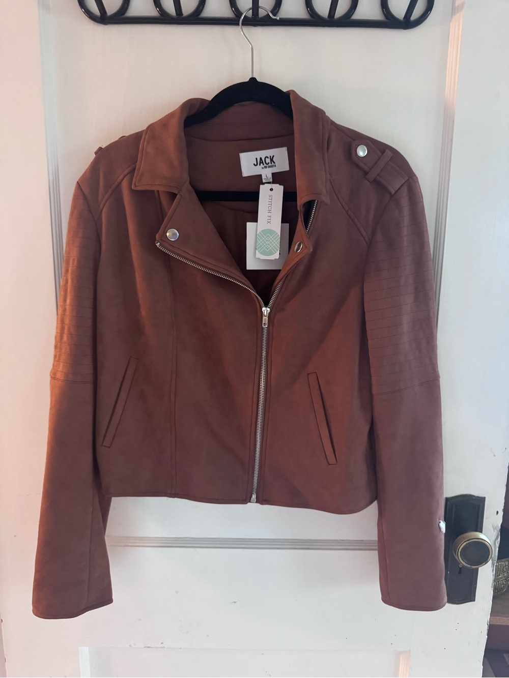 NWT Jack by BB Dakota Crystal Faux Suede Moto Jacket Brown - L
